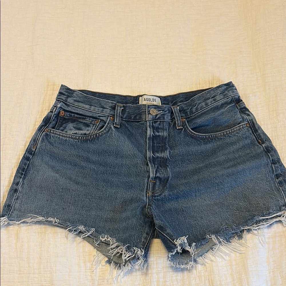 Agolde Blue Jean Shorts Distressed Cut-Off
